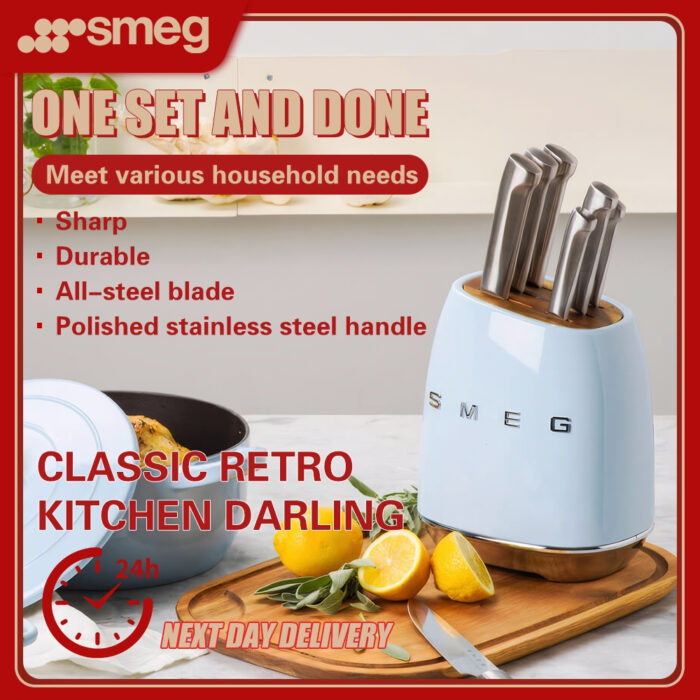 🔥 Limited Time Offer – Premium SMEG 7-Piece Knife Set with Stylish Block, Retro Western Design for Home Chefs, High-Quality, Durable Kitchen Knives, Hot Selling, Ships from Selangor!