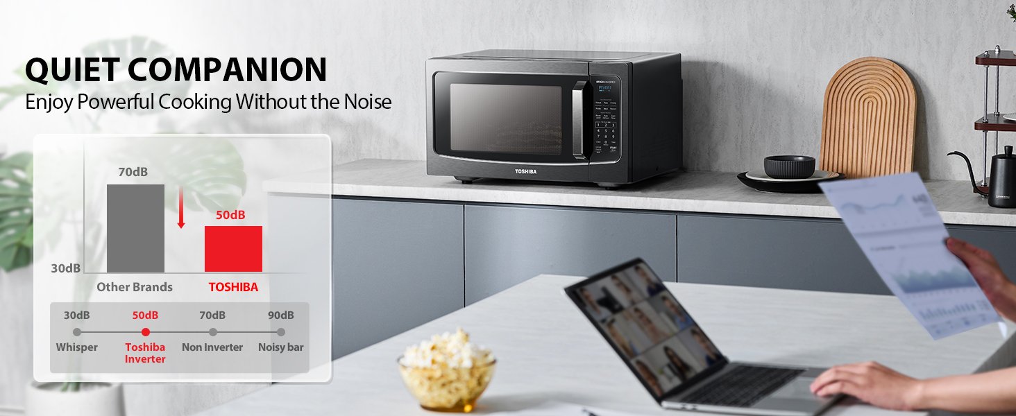 TOSHIBA ML-EM45PIT(BS) Countertop Microwave Oven with Inverter Technology. Kitchen Essentials. Smart Sensor. Auto Defrost. 1.6 Cu.ft. 13.6 Removable Turntable. 33lb.&1250W. Black Stainless Steel