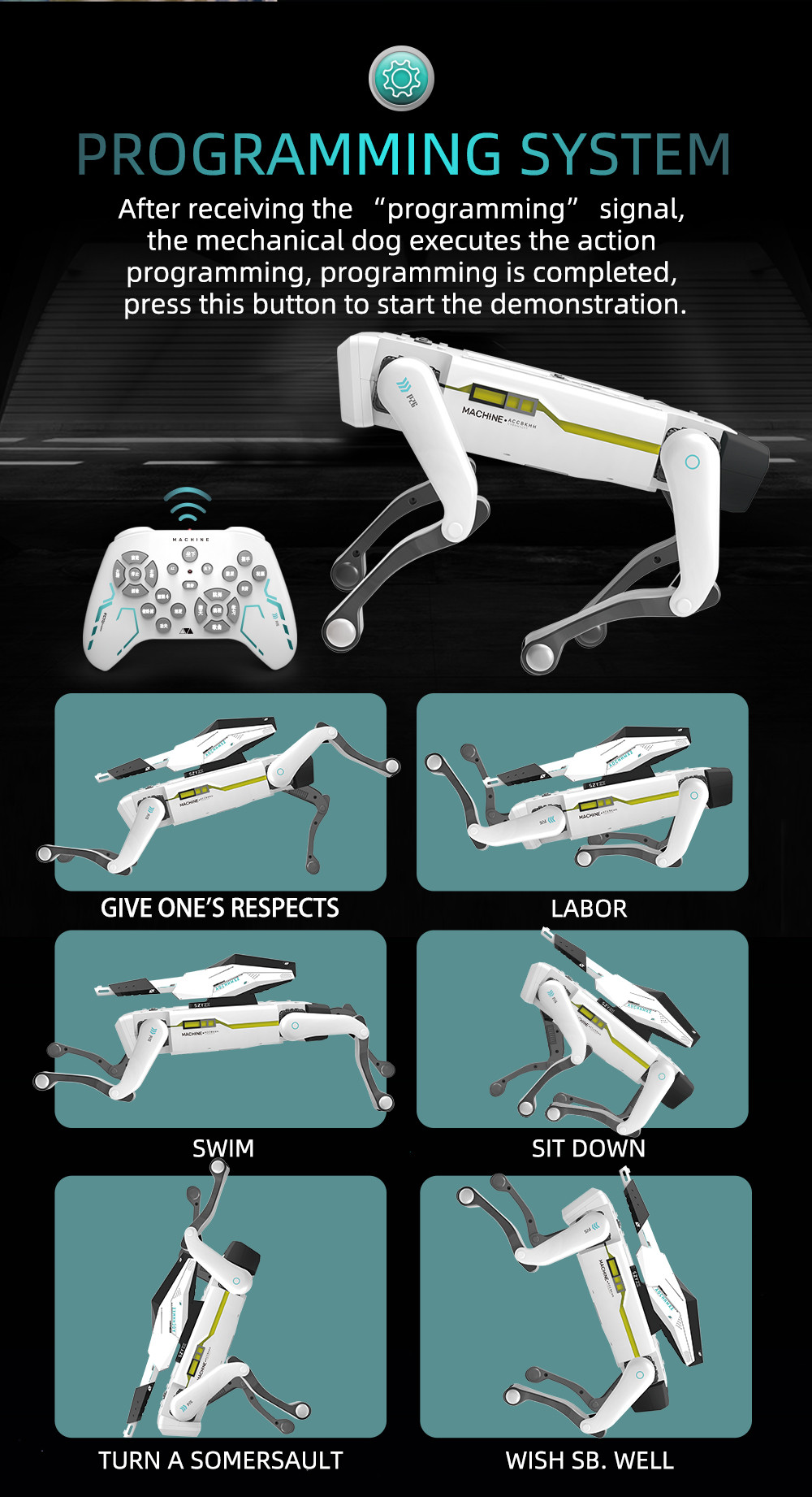 Electric RC Ai Intelligent Robot Dog Multifunction Bluetooth RC Mechanical Dog with turret Educational Toy Bionic Smart Robot Toy Gift